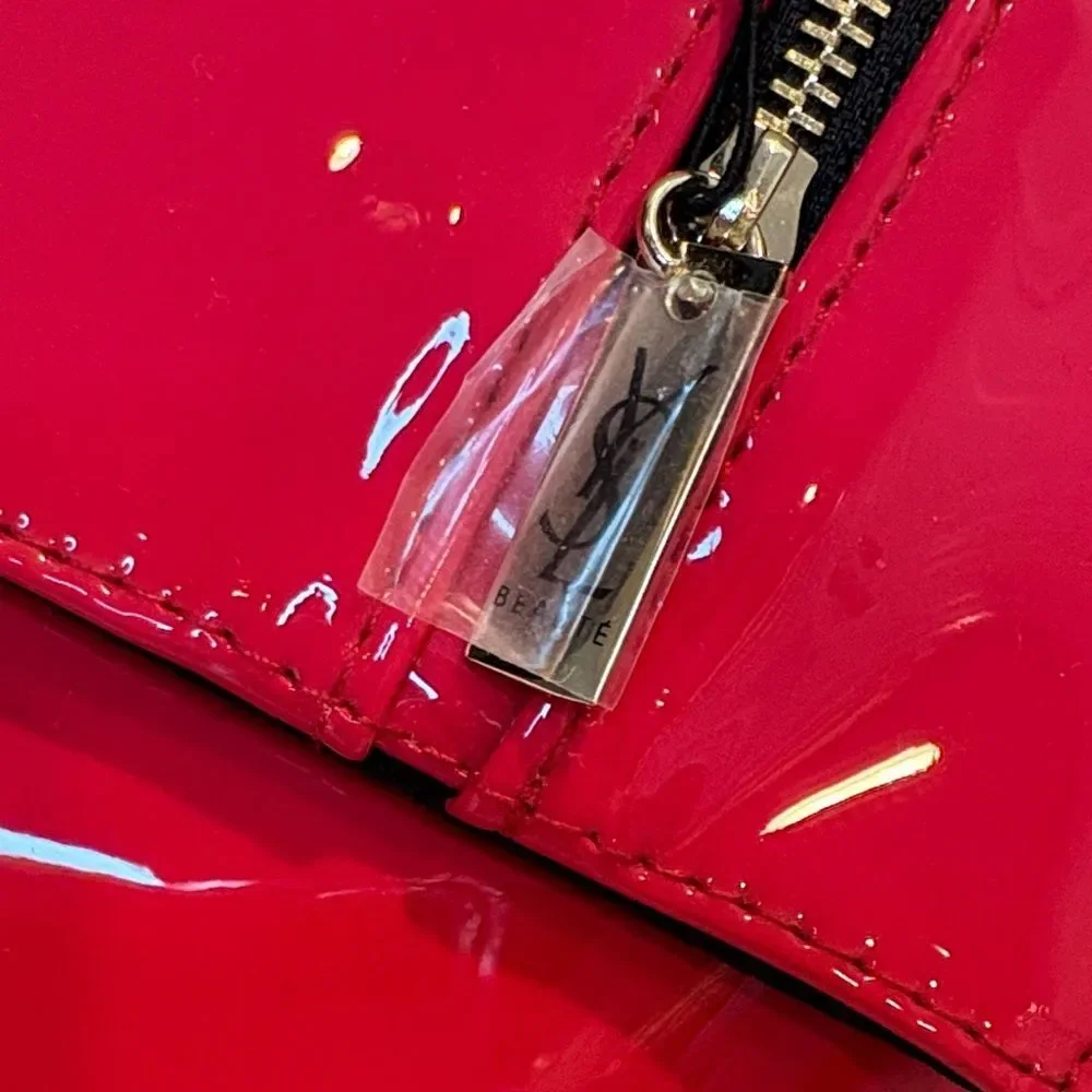 Yves Saint Laurent Purse Vibrant Red Patent Leather Clutch Cosmetic Bag NWT - Picture 4 of 15